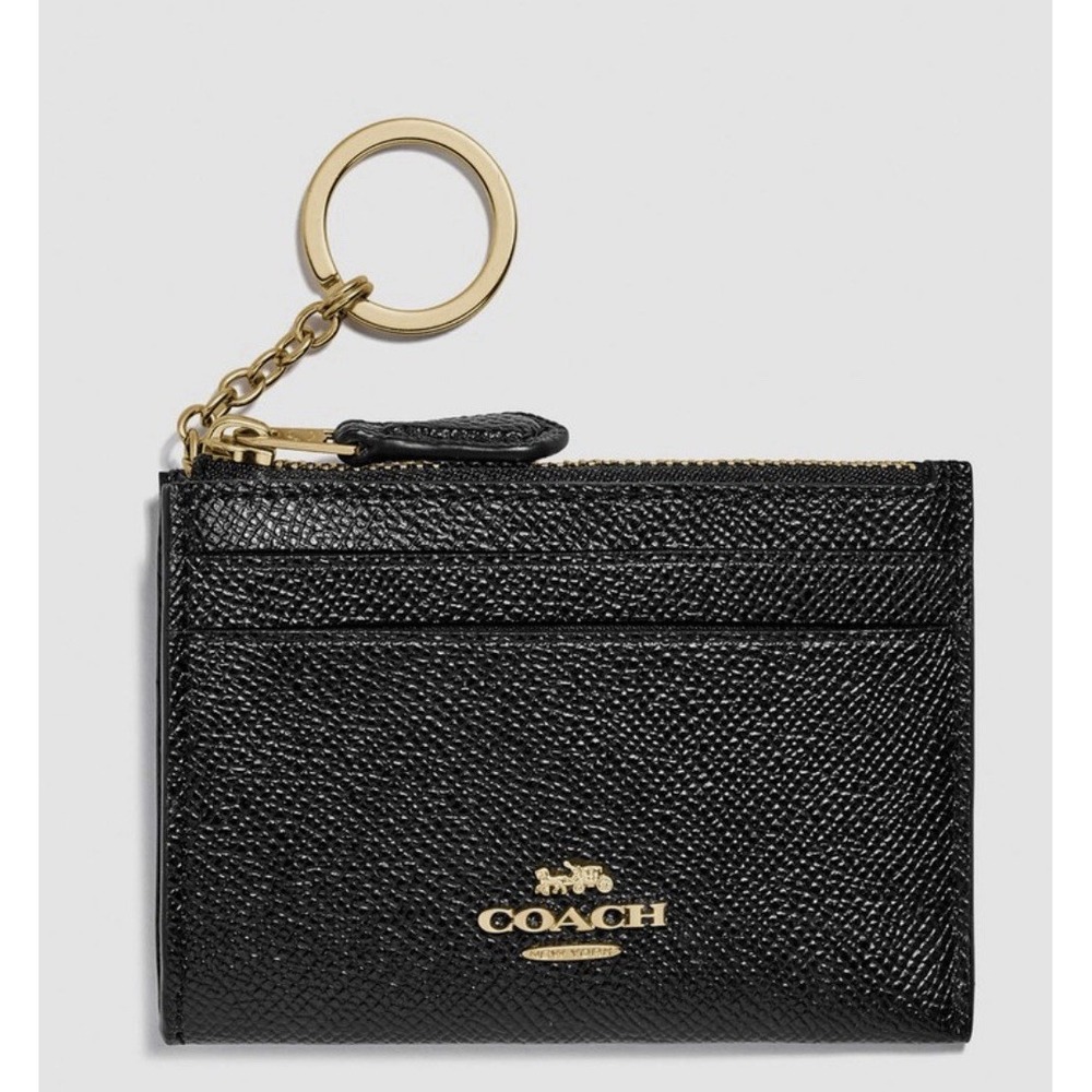 Coach Black Mini Skinny Id Keychain Crossgrain Leather Gold/Black 88250 BLK